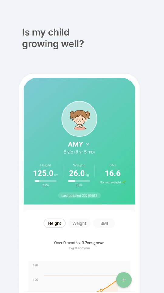 Is my child growing well? — home screen growth summary