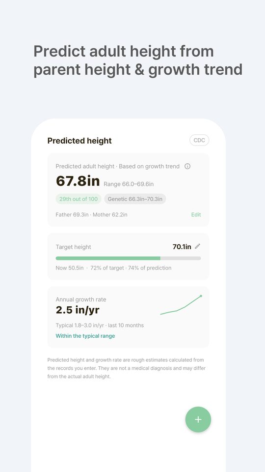 Predict adult height from parent height and growth trend
