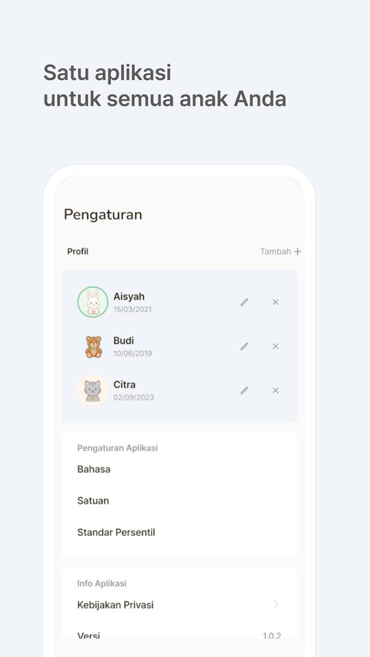 Satu aplikasi untuk semua anak Anda — beberapa profil anak